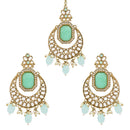 Etnico Gold Plated Traditional Pearl Hanging Kundan Stone Chandbali Earring With Maang Tikka For Women/Girls (TE3026Sb)