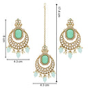 Etnico Gold Plated Traditional Pearl Hanging Kundan Stone Chandbali Earring With Maang Tikka For Women/Girls (TE3026Sb)