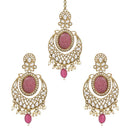 Etnico Gold Plated Traditional Pearl Hanging Kundan Stone Chandbali Earring With Maang Tikka For Women/Girls (TE3027Pu)