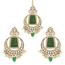 Etnico Gold Plated Traditional Pearl Hanging Kundan Stone Chandbali Earring With Maang Tikka For Women/Girls (TE3028G)