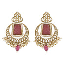 Etnico Gold Plated Traditional Pearl Hanging Kundan Stone Chandbali Earring With Maang Tikka For Women/Girls(TE3028Pu)