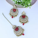 Etnico Gold Plated Traditional Pearl Hanging Kundan Stone Chandbali Earring With Maang Tikka For Women/Girls(TE3029R)