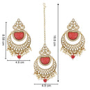 Etnico Gold Plated Traditional Pearl Hanging Kundan Stone Chandbali Earring With Maang Tikka For Women/Girls(TE3029R)