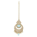 Etnico Gold Plated Traditional Pearl Hanging Kundan Stone Chandbali Earring With Maang Tikka For Women/Girls(TE3029) (Turquoise)