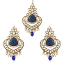 Etnico Gold Plated Traditional Kundan Pearl Chandbali Earrings With Maang Tikka For Women/Girls (TE3031) (Blue)