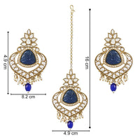Etnico Gold Plated Traditional Kundan Pearl Chandbali Earrings With Maang Tikka For Women/Girls (TE3031) (Blue)