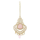 Etnico Gold Plated Traditional Pearl Hanging Kundan Stone Chandbali Earring With Maang Tikka For Women/Girls(TE3031Pi)