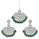 Etnico Ethnic Stylish Silver Oxidised Kundan Pearl Chandbali Earrings With Maang Tikka Set For Women And Girls (TE3106ZG)