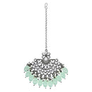 Etnico Ethnic Stylish Silver Oxidised Kundan Pearl Chandbali Earrings With Maang Tikka Set For Women And Girls (TE3106ZMin)