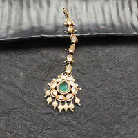 Arham Gold Plated Polki Kundan And Pearl Beads Maangtikka