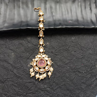 Arham Gold Plated Polki Kundan And Pearl Beads Maangtikka