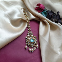 Arham Gold Plated Polki Kundan And Pearl Beads Maangtikka