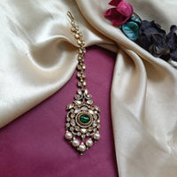 Arham Gold Plated Polki Kundan And Pearl Beads Maangtikka