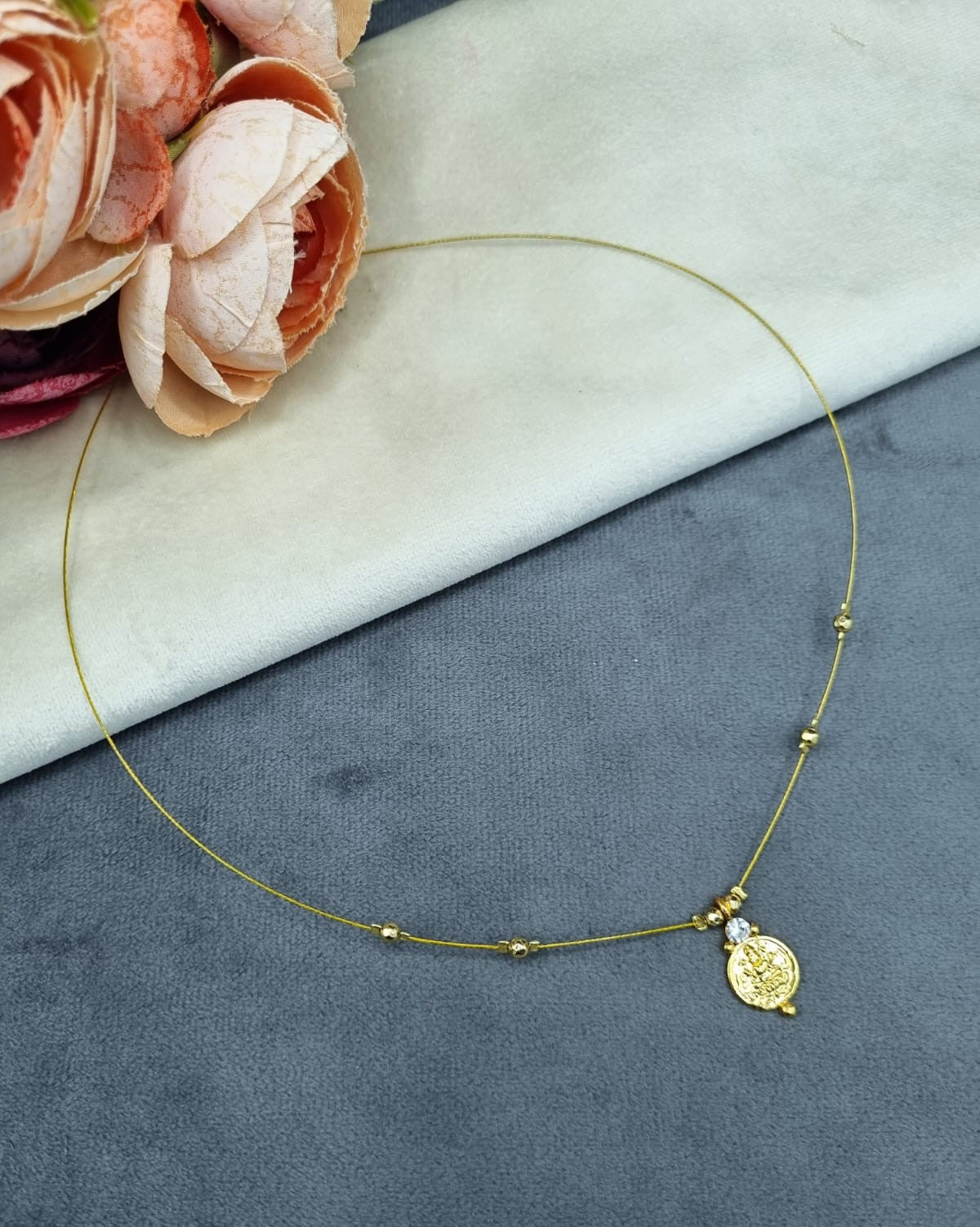 LAFZ  Invisible Wire Lakshmi Coin Pendant Necklace with Gold Bead Accents - TM599