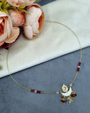 LAFZ  Invisible Wire Crescent Pendant Necklace with Beaded Accents - TM600