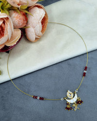 LAFZ  Invisible Wire Crescent Pendant Necklace with Beaded Accents - TM600