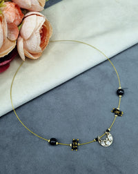 LAFZ  Invisible Wire Crescent Pendant Necklace with Black Bead Accents - TM603