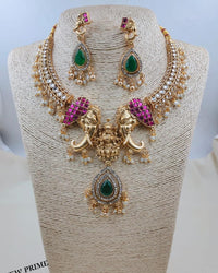 LAFZ  Royal Divine Laxmi Elephant Temple Choker Necklace Set with Earrings - TM606