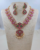 LAFZ  Traditional Ruby & Emerald Peacock Motif Medium Necklace Set with Earrings - TM607