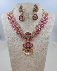 LAFZ  Traditional Ruby & Emerald Peacock Motif Medium Necklace Set with Earrings - TM607