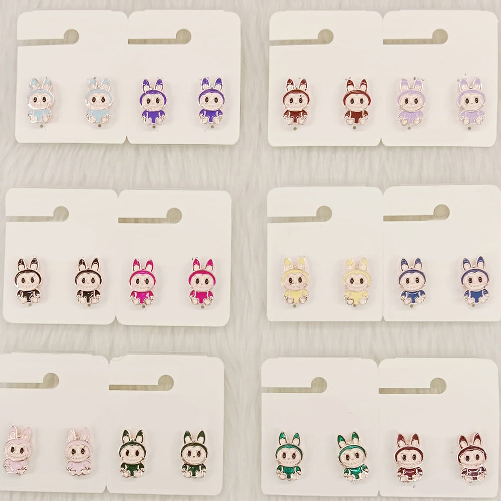 Dhwani Cartoon Style Colorful Labubu Meenakari Studs Earrings(Pack of 12)