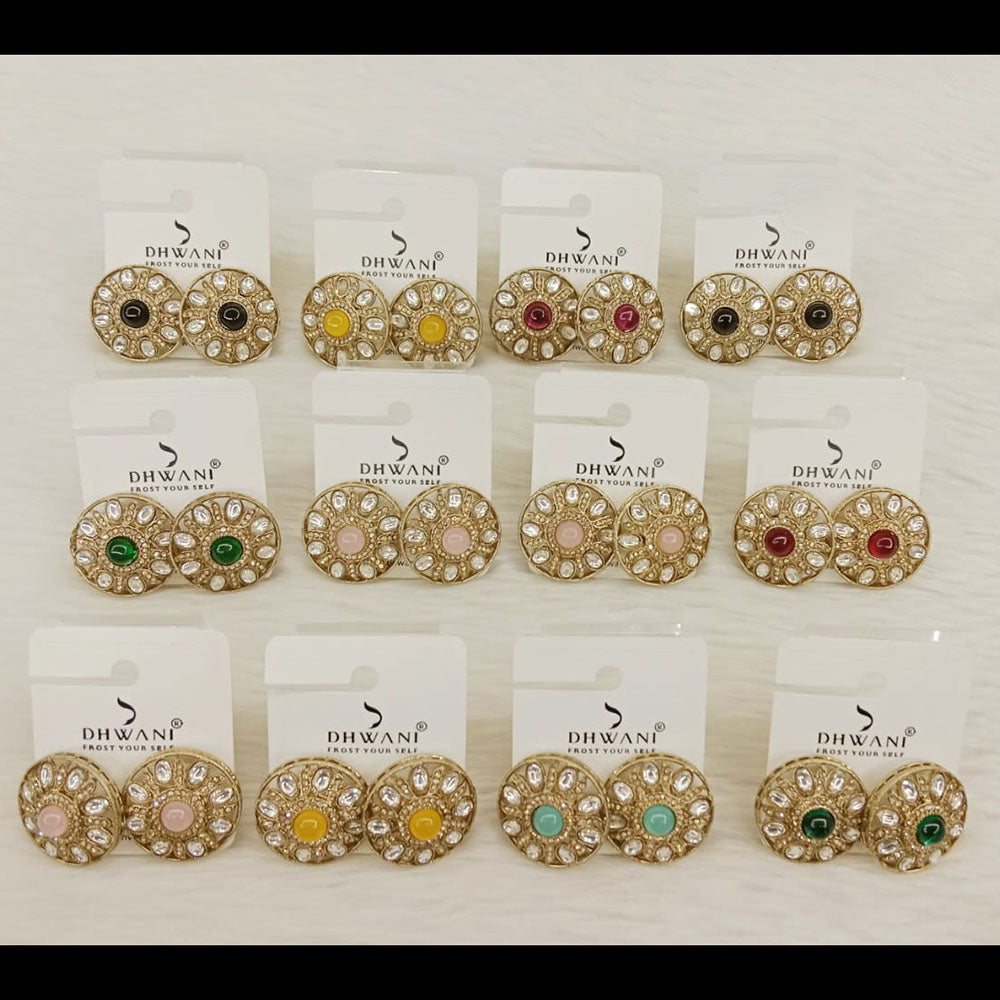 Dhwani Minimal Austrian Stone And Pota Stone Stud Earrings ( Set Of 12)