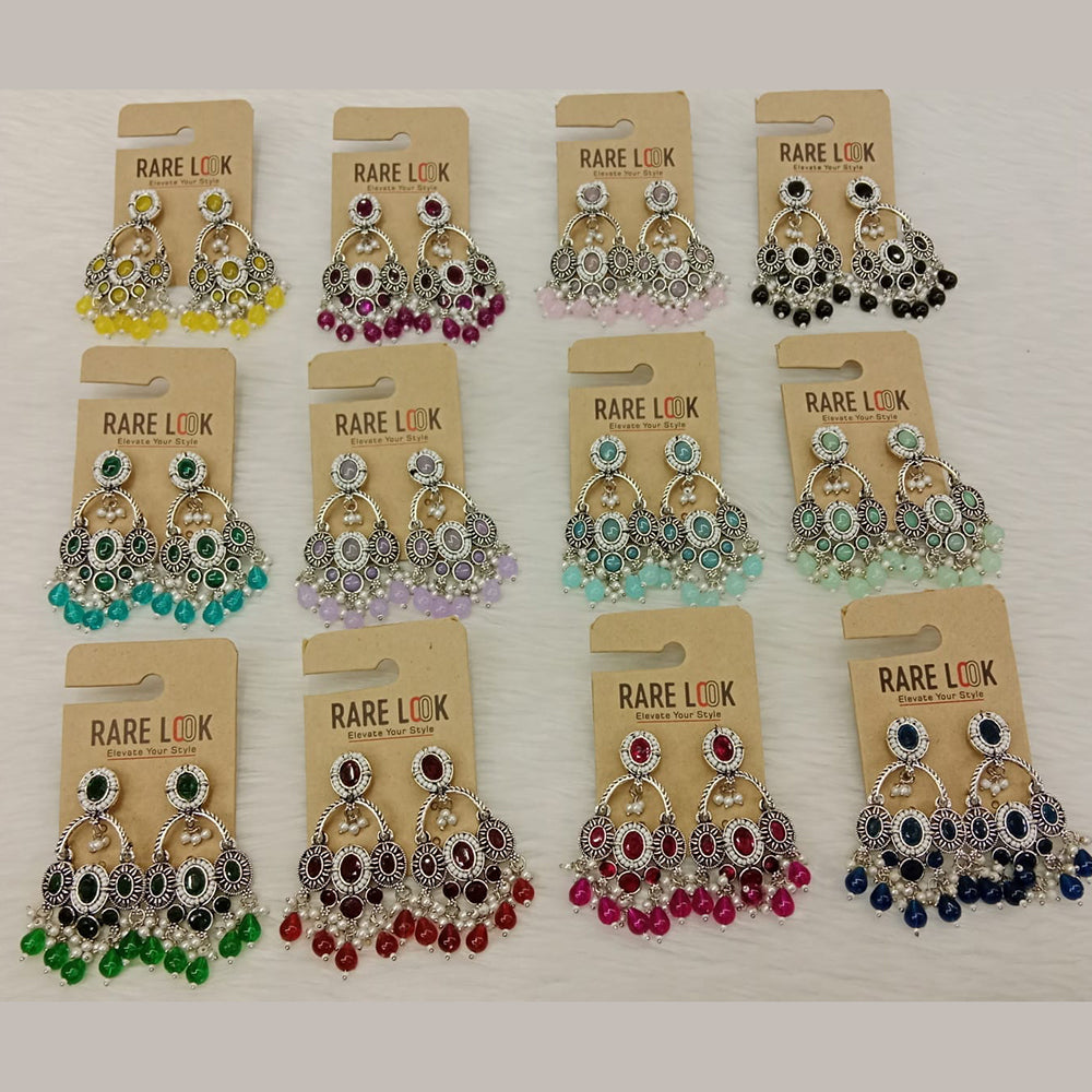 Dhwani Oxidised Plated Elegant Pota Stone And Pearl Dangler Earrings (Pack of 12)