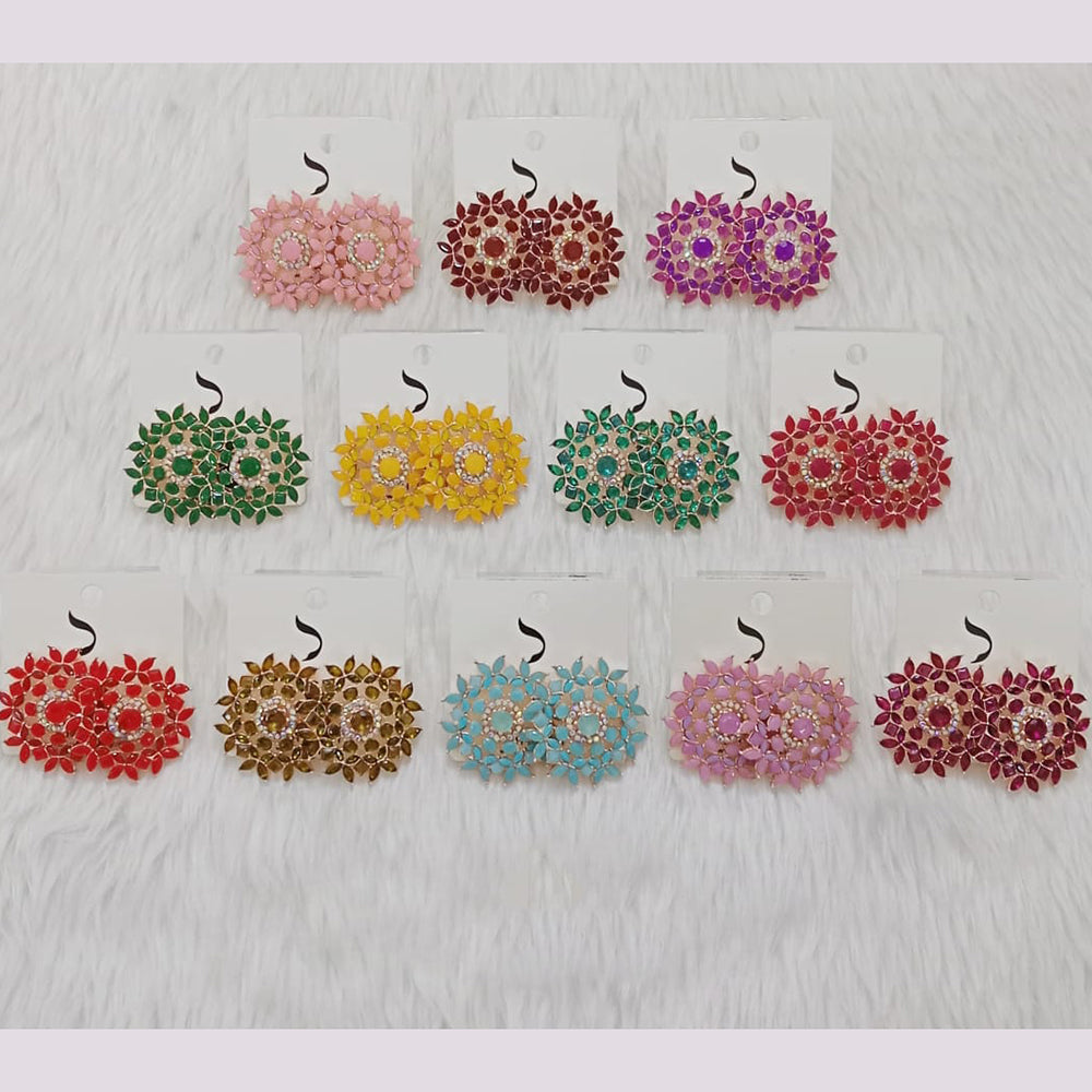 Dhwani Royal Rainbow Austrian Stone Studs Earrings - (Pack of 12)