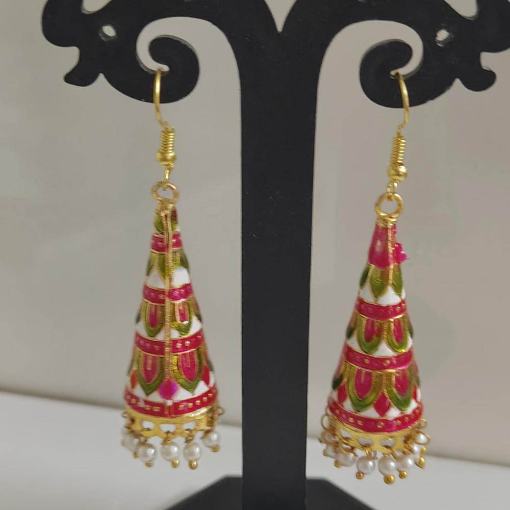 Pusti Art & Craft Multi Color Meenakari Gold Plated Jhumki Earrings (Assorted Color)