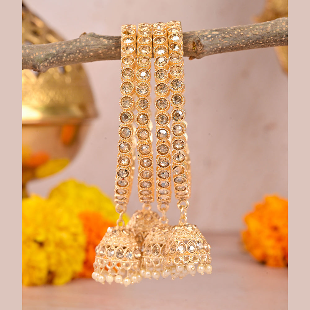 Wedding Chuda Gold Plated Austrian Stone And Pearl Bangles Set