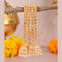 Wedding Chuda Gold Plated Austrian Stone And Pearl Bangles Set