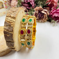 Wedding Chuda Gold Plated Austrian Stone And Pota Stone Bangles Set