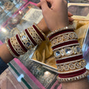 Wedding Chuda Gold Plated Kundan Stone And Pearl Velvet Bridal Bangles Set