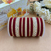 Wedding Chuda Gold Plated Austrian Stone And Velvet Bridal Bangles Set