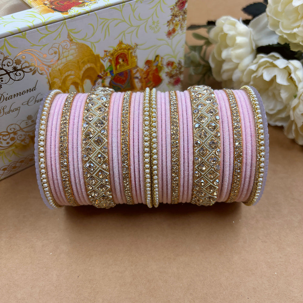 Wedding Chuda Gold Plated Austrian Stone And Velvet Bridal Bangles Set