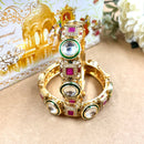 Wedding Chuda Gold Plated Pota Stone And Meenakari Openable Bangles Set