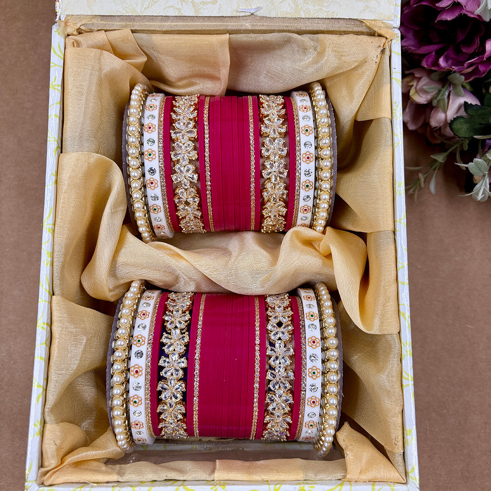 Wedding Chuda Gold Plated Crystal Stone Acrylic Bridal Bangles Set