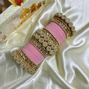 Wedding Chuda Gold Plated Crystal And Austrian Stone Pearl Velvet Bangles Set