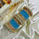 Wedding Chuda Gold Plated Crystal And Austrian Stone Pearl Velvet Bangles Set