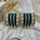 Wedding Chuda Gold Plated Kundan Stone And Pearl Velvet Bridal Bangles Set