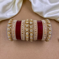 Wedding Chuda Gold Plated Crystal Stone And Pearl Acrylic Bangles Set