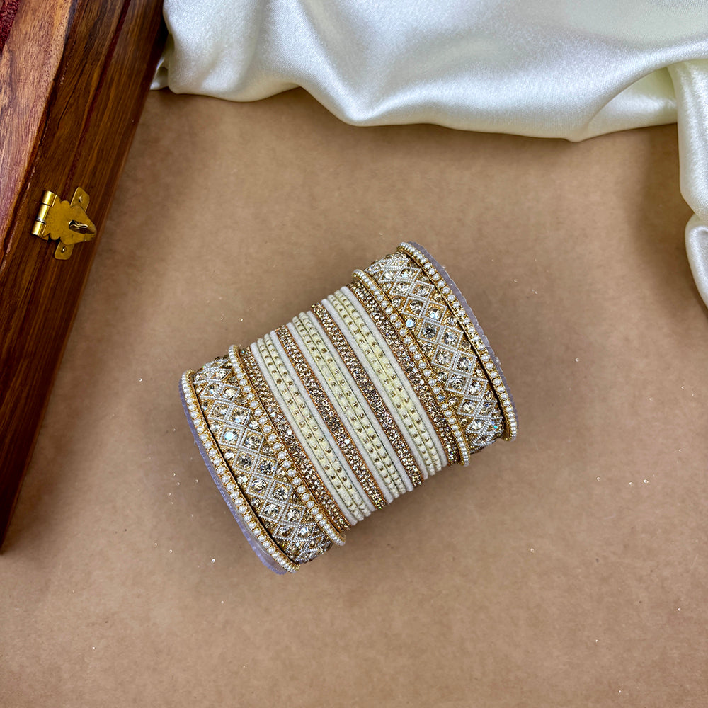 Wedding Chuda Gold Plated Austrian Stone And Pearl Bridal Bangles Set