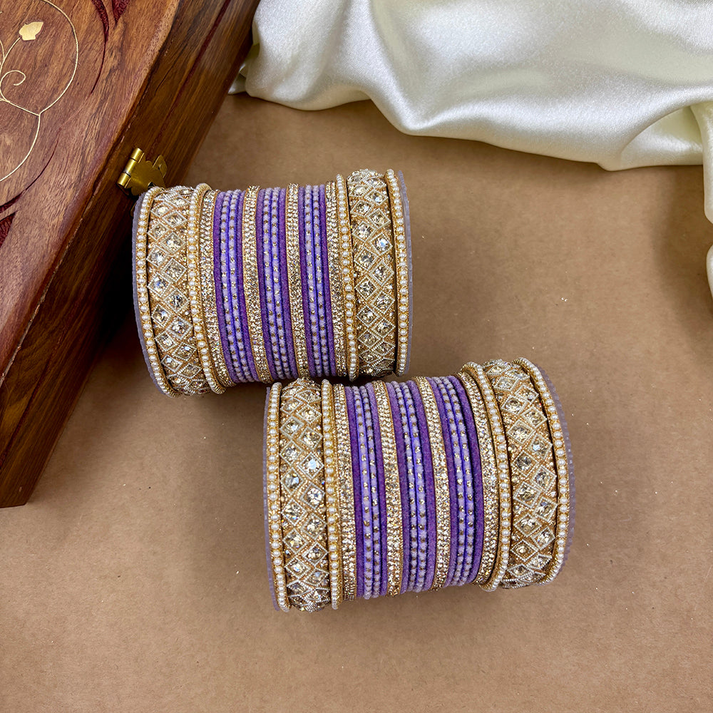 Wedding Chuda Gold Plated Austrian Stone And Pearl Bridal Bangles Set