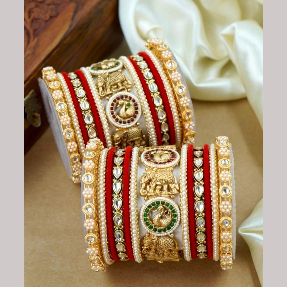 Wedding Chuda Kundan And Elephant Motif Velvet Bridal Bangles Set