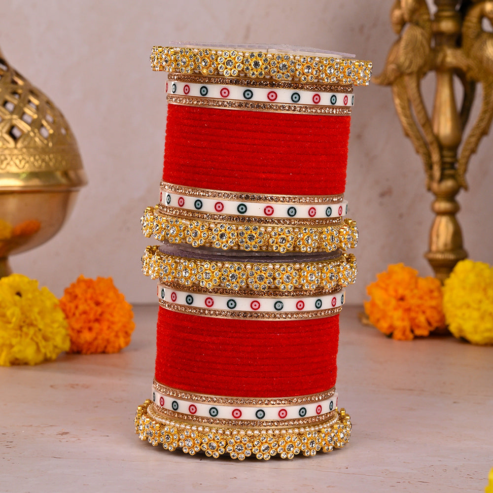 Wedding Chuda Gold Plated Austrian Stone And Velvet Bridal Bangles Set