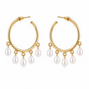 Etnico Fashion Gold Plated Anti Tarnish Faux Pearl Hoop Earrings for Women & Girls Lightweight Hoop Drop Earrings (WE004W)