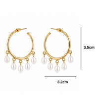 Etnico Fashion Gold Plated Anti Tarnish Faux Pearl Hoop Earrings for Women & Girls Lightweight Hoop Drop Earrings (WE004W)