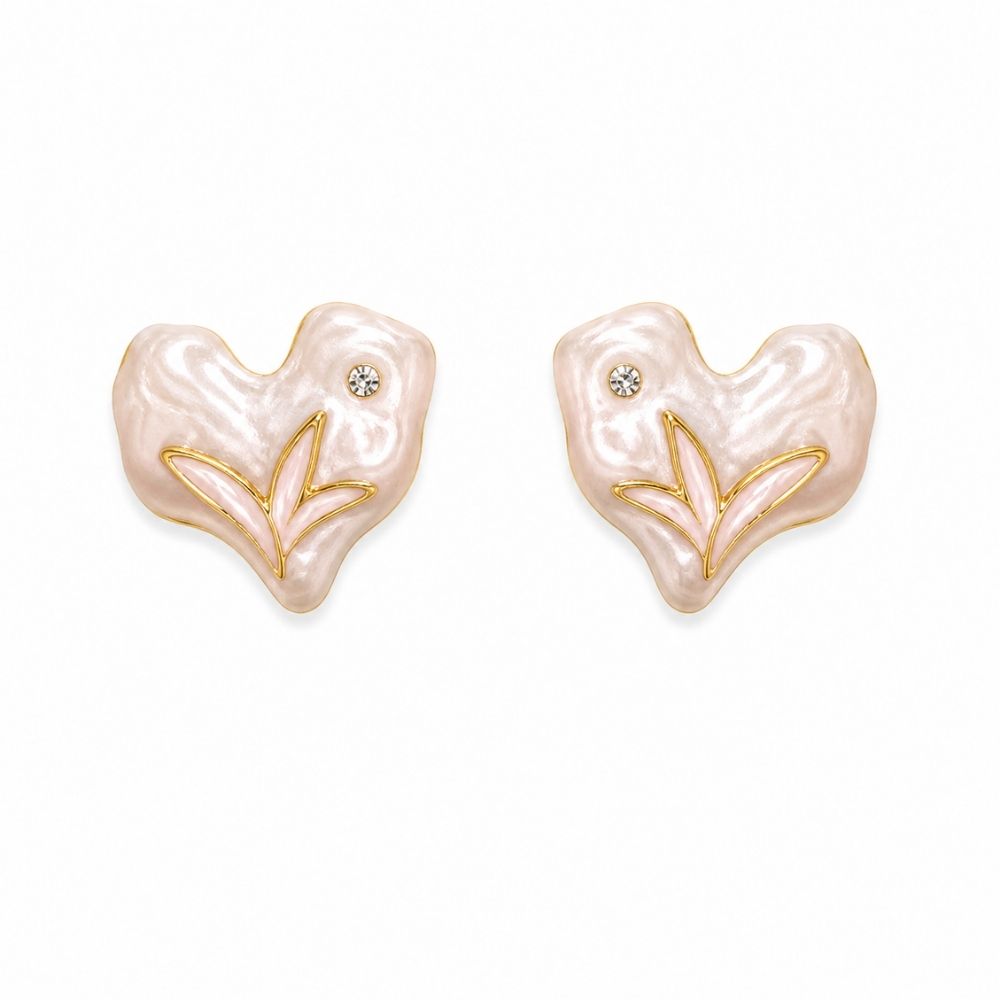 Etnico Fashion Gold Plated Anti Tarnish Heart Design Stud Earrings with Simulated Stone for Women & Girls Lightweight Fashion Jewellery (WE006W)