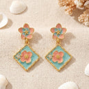 Etnico Fashion Gold Plated Anti Tarnish Pink & Blue Floral Design Drop Earrings with Simulated Stone for Women & Girls Lightweight Fashion Jewellery (WE007Mul)