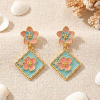 Etnico Fashion Gold Plated Anti Tarnish Pink & Blue Floral Design Drop Earrings with Simulated Stone for Women & Girls Lightweight Fashion Jewellery (WE007Mul)